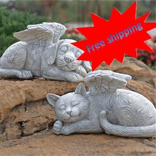 New angel cat and dog ornaments creative resin pet tombstone memorial stone garden animal statue decoration