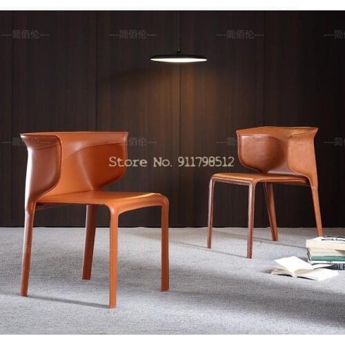 Nordic dining chair home modern minimalist armchair backrest stool book chair makeup chair single lounge chair saddle leather