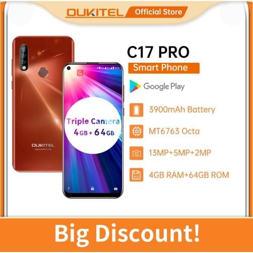 OUKITEL C17 Pro 6.35'' 19.5:9 3GB RAM 16GB ROM MT6763 Smartphone 13MP Fingerprint Octa Core Android 9.0 4G Mobile Phone 3900mAh