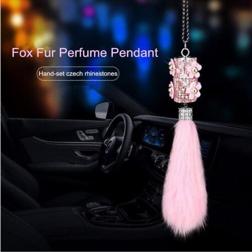 Hot sale car perfume pendant diamond lady fox fur daisy rearview mirror pendant aroma car pendant