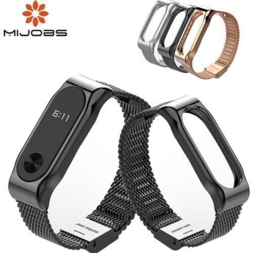 Mijobs Mi Band 2 Strap Bracelet for xiaomi Mi Band 2 wrist strap Mi band2 Smart Band Strap MiBand 2 Wristband black Magnet Metal