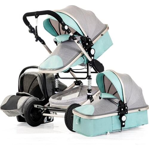 Luxurious Baby Stroller 3 in 1 Genuine Portable Baby Carriage Fold Pram Aluminum Frame High Landscape Stroller for Newborn Baby