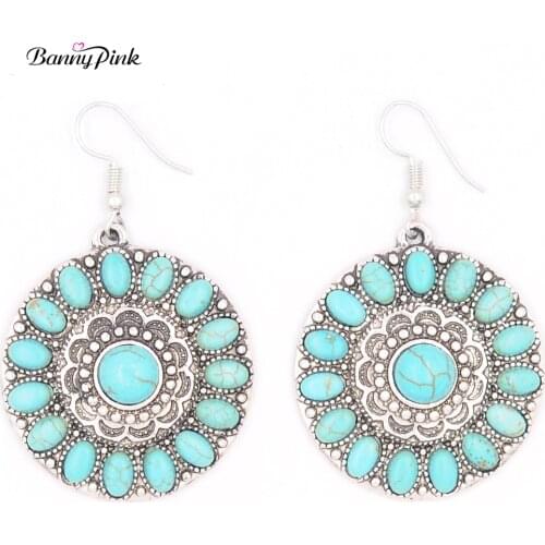 Banny Pink Vintage Synthetic Stone Statement Drop Earrings For Women Ethnic Indian Metal Geo Pendant Dangle Earrings Pendientes