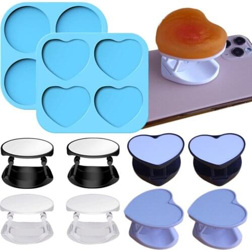 Heart Shape Cellphone Epoxy Resin Silicone Mold,Round shaped Phone Grip Mold with 8 Pcs folding phone stand(white,black)