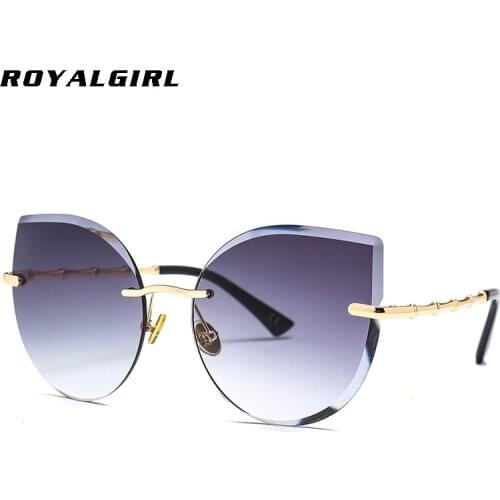 ROYAL GIRL Luxury Cat Eye Sunglasses Women 2020 Brand Designer Rimless Sun Glasses Female Pink Brown Metal Frame Eyewear ss150