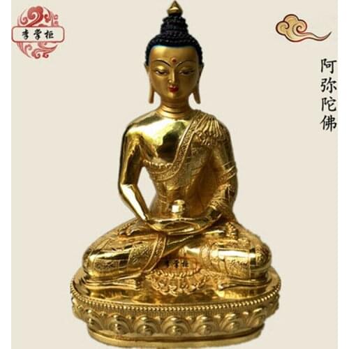 12"/30cm Handpainted Gilt Bronze statues Buddha Divinity Rinpoche Amitabha