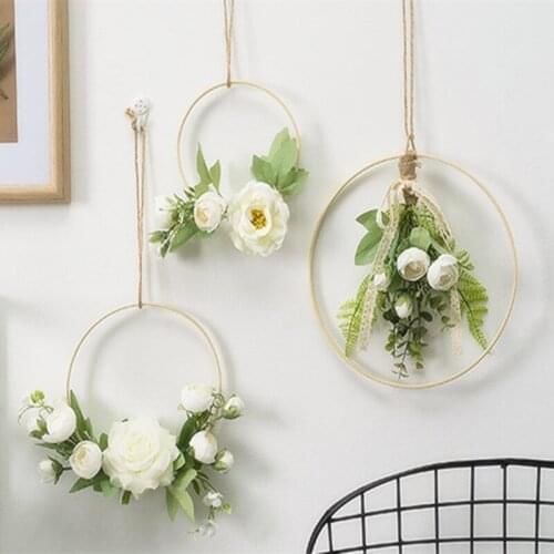 Wedding Decoration Artificial Silk Flower Garland Natural Bamboo Ring DIY Crafts Decor Easter Xmas Wreath Hanging Ornament