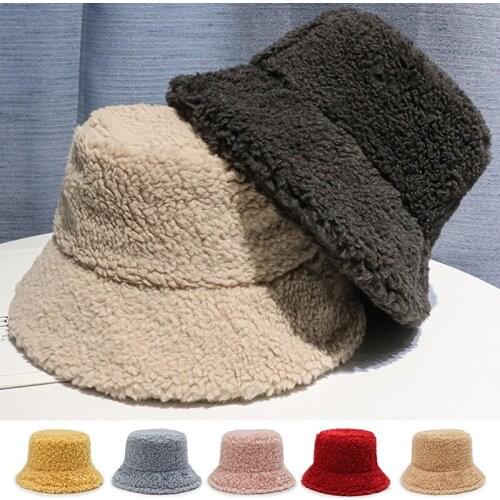 Warm New Product Autumn Winter Women Cotton Lamb Hair Fashion Fisherman Hat Unisex Japanese Bucket Hat Outdoor Casual Hat