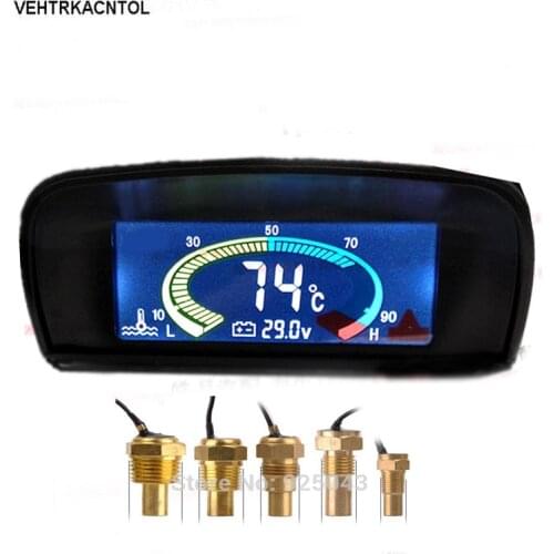VEHTRKACNTOL 12v 24v Car Truck Water Temperature Gauge Meter+ Voltmeter Voltage Gauge 2 In 1 Sunshield