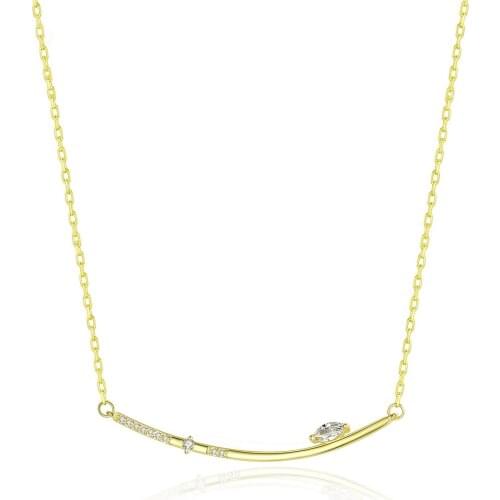 MetJakt S925 Sterling Silver Simple Fashion Inlaid Zircon Womens Clavicle Chain