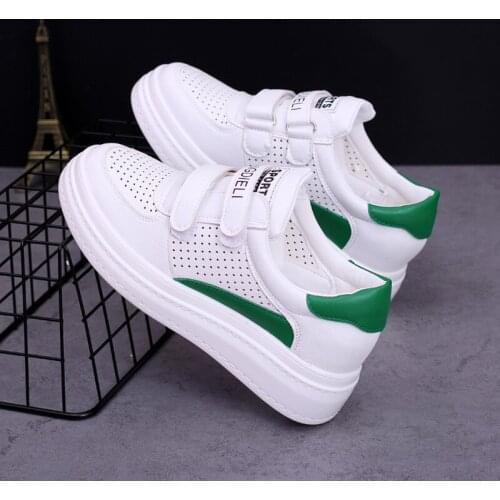 Hollow Leather Women Platform Sneakers Spring Hook & Loop Little White Shoes Ladies Thick Bottom Vulcanized Shoes Size 35-40