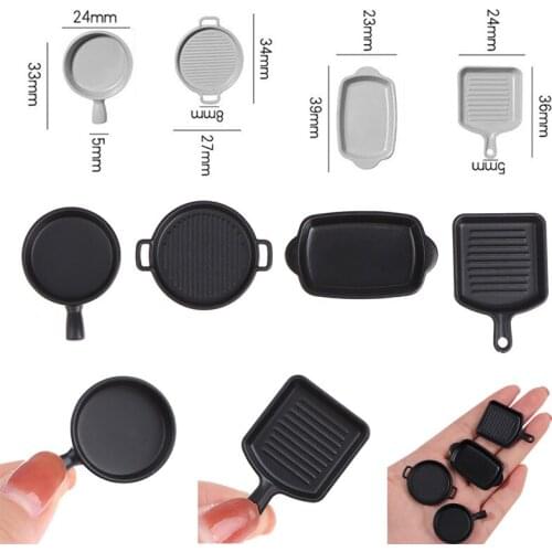 1set(4pcs) 1/12 Black Miniature Dollhouse Dish Plate Pretend Play Kitchen Cooking Toy Set