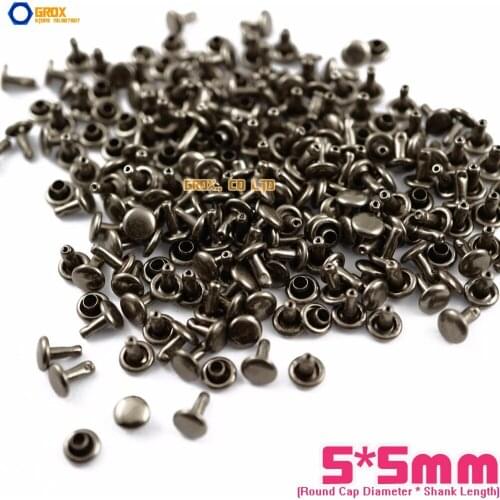 1000 set 5*5mm Gunmetal Double Cap Round Rapid Rivet Punk Rock Leathercraft Rivet