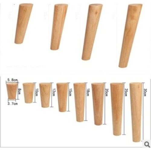 4Pcs Height10-50cm Solid Wood Furniture Legs, Inclined Cone Sofa Bed Cabinet Table and Chair Replacement Feet Sloping Feet