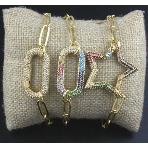 7.5inch 5pcs/lot Fashion colorful cz bracelet,mulitcolor cubic zircon clasp component,rosary chain bracelet wholesale
