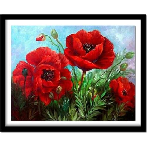 5D DIY Diamond Painting cross stitch Poppy round diamond Diamond Embroidery red flowers Needlework Decorative Paintings