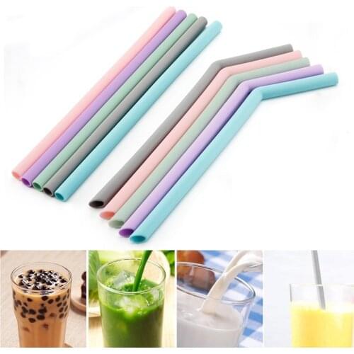 6PCS Random Color Silicone Drinking Straws Reusable Flexible Straw Silicone Fold Adult Child Straw Home Kitchen Bar Party Straws