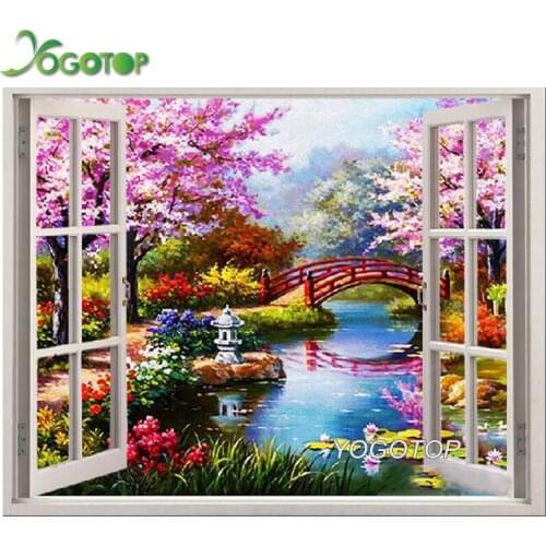 Cherry blossoms 5D Diy Diamond Painting Mosaic Full Rhinestones Embroidery christmas gift Spring window natural Landscape YY1863