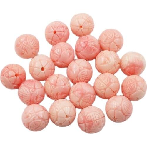APDGG 20 Pcs 18MM Coral Color Pink Resin Carven Ball Beads For Necklace Bracelet Earrings Jewelry DIY