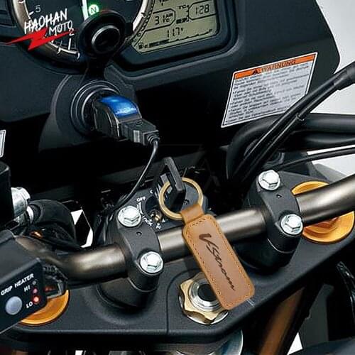 For Suzuki V-Strom 250 650 1000 1000XT Motorcycle Cowhide Crazy Horse Skin Keychain Key Ring