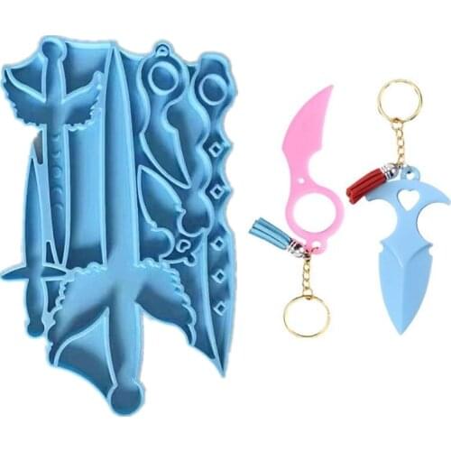 T84A Dagger Series Keychain Epoxy Resin Mold Pendant Ornaments Casting Silicone Mould DIY Crafts Jewelry Home Decorations Tools