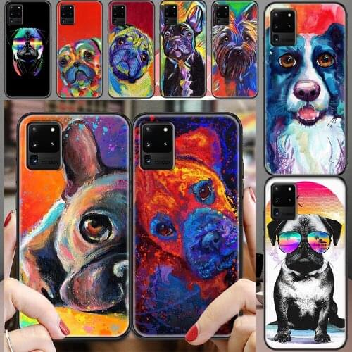 Pug Bulldog Cute Cartoon Painted Phone case For Samsung Galaxy Note 4 8 9 10 20 S8 S9 S10 S10E S20 Plus UITRA Ultra black trend