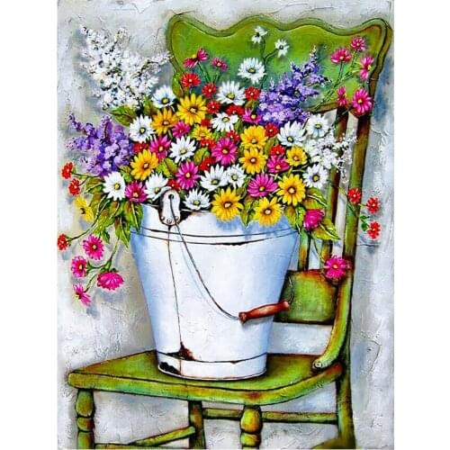 Flowers in a Bucket Diamond Painting Floral Round Full Drill Nouveaute DIY Mosaic Embroidery 5D Cross Stitch Home Decor Gifts