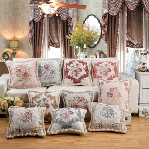 CURCYA European Flowers Rose Embroidery Decorative Throw Pillow Case / Vintage Christmas Gift Store Home Car Sofa Cushion Covers