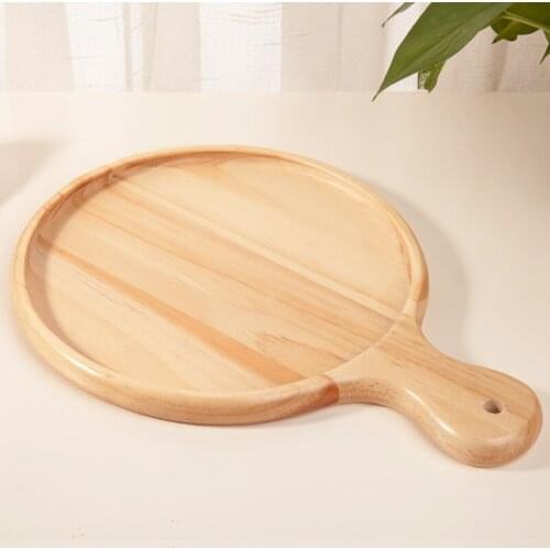 Wooden Round Pizza Plate with Handle Natural Color Pizza Peel Dessert/Fruits Food Tray Pizza Pad Stone Bread Board