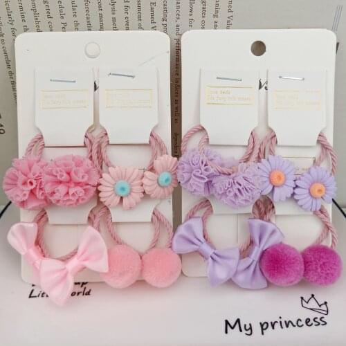 Lovely Kids Elastic Hair Bands Children Hair Ropes Flower Pompom Headwear Sweet Baby Hair Tiew Headdress Girls Hair Accessories