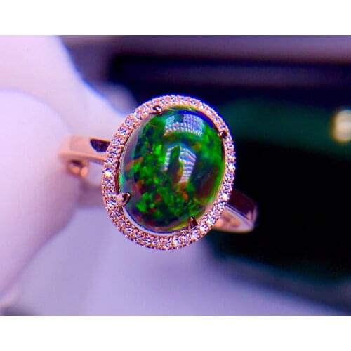 E520 Fine Jewelry Pure 18K Gold Jewelry Natural Black Opal Gemstones 3ct Female Rings for Women Fine Ring