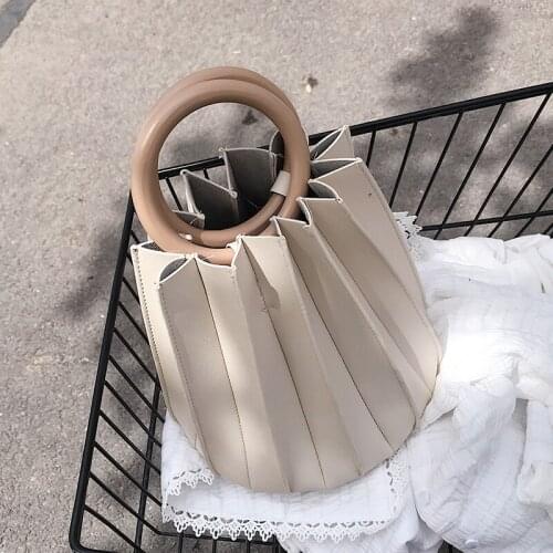 Elegant Female Pleated Tote Bucket Bag 2021 Spring New Quality PU Leather Womens Designer Handbag Travel Shoulder Messenger Bag