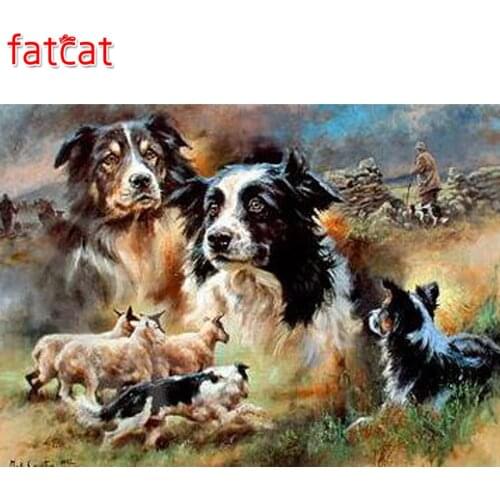 FATCAT Diy kits 5d diamond embroidery Animal border collie Diamond Painting 3D Embroidery Cross Stitch Mosaic Needlework AE405