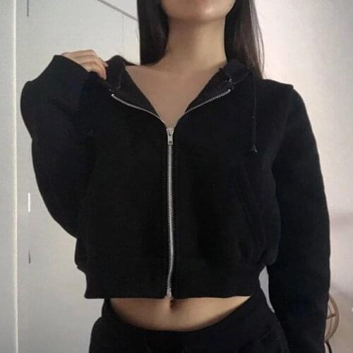 Cotton Crop Hoodie with A Zipper Vintage Short Hoodies for Girls Korean Sweatshirt Women Winter 2021 Loose Harajuku Streetwear