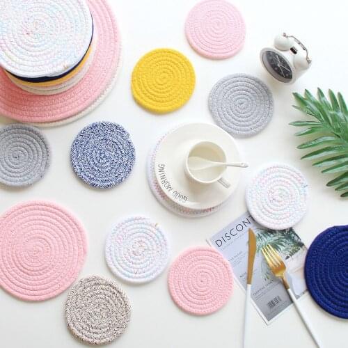 Handmade Cotton Rope Placemat Hand Woven Table Mats Napkin Tableware Drink Cup Coaster Insulation Pad Kitchen Dinner Home Decor