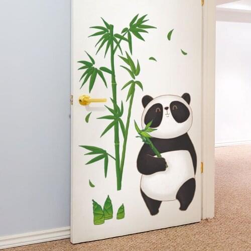 Chinese Bamboo Panda Animals Wall Sticker for Kids Room Decoration Cartoon Mural Nursery Decals Baby Bedroom Door Sticker