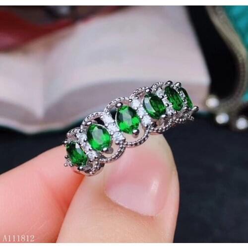KJJEAXCMY fine jewelry 925 Silver-inlaid Natural Gem Diopside Girl Ring Support Detection