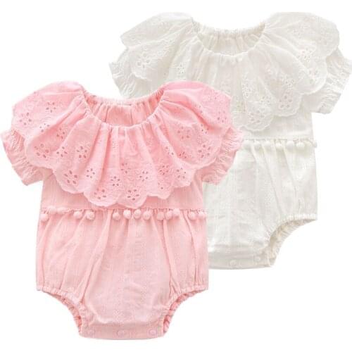 Baby Girls Short Sleeve Bodysuits Princess Lace Floral Pattern Cotton One-Piece Girl Fashion Newborn Summer Clothes Jumpsuit