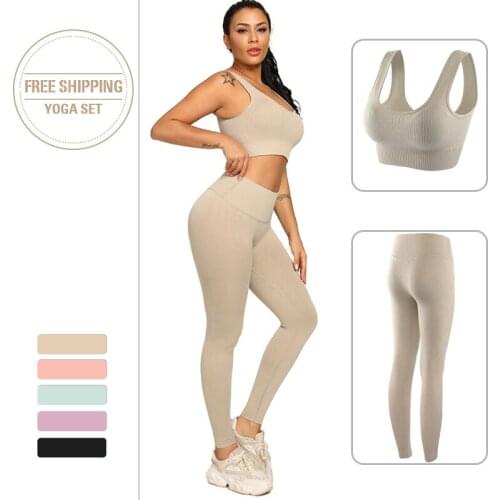 Bra + Pants 2pcs Women Sport Suits Yoga Sets Gym Workout Clothes Fitness Bra High Waist Leggings Energy Running Leggings Sports