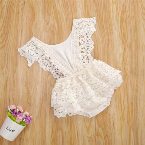 Summer Newborn Baby Girls Clothes Lace Romper Ruffles Tutu Dress Toddler Girls Casual Solid Color Cotton Holiday Outfits