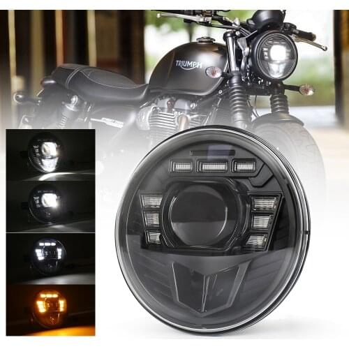 MOVOTOR 50W Bright Round LED Headlamp 2021 New 7 Inch 17.5CM Headlight with DRL for H-arley BMW Nine T 2014-2018