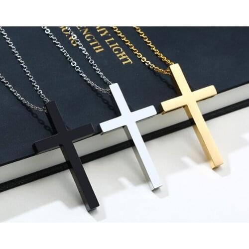 N237 Choose color stainless steel Cool mens shiny cross pendant necklace chain silver color / gold/ black for Friend gifts 24