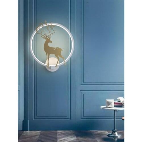 Nordic Elk Ring Wall Lamps Living Room Background Childrens Room Modern Dimming Deer Sconce Wall Lights Stair Balcony Lighting