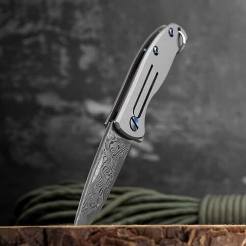 New Arrival mini folding knife Damask steel blade TC4 titanium alloy handle pocket outdoor camping knife Tactical Survival EDC