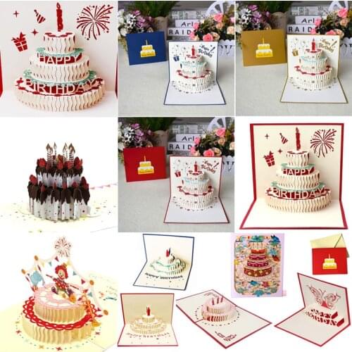 38 Styles 3D Pop Up Greeting Card Handmade Dream Cake Happy Birthday Valentine Christmas Wedding Invitations Thank You Postcards