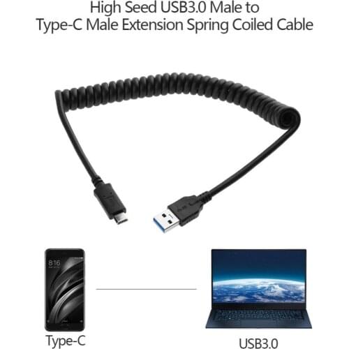 ​USB 3.0 Male to Type-C USB C 3.1 Male Extension Cable Spring Coiled Extender