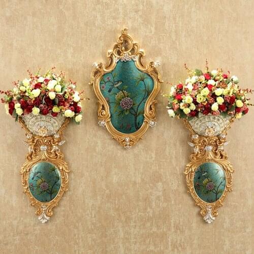 Europe Luxury Diamond Floral Angel Wall Hanging Resin Vase Crafts Decoration Home Wall Flower Pot Mural Restaurant Wall Ornament