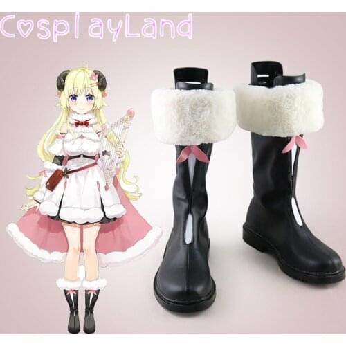 Vtuber Tsunomaki Watame Cosplay Boots Shoes Leather Shoes Cosplay Accessories Halloween Party Shoes for Women Black Shoes
