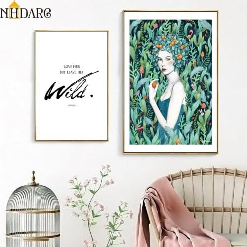 Nordic Green Natural Flower Girl Sweet Fresh Posters And Prints Canvas Art Painting Wall Pictures For Living Room Home Decor