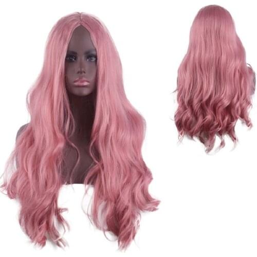 Middle Pink wig Synthetic hair Long Wavy Wigs Heat Resistant For black Women Party Black Brown Purple Ash Blonde red pink Wig
